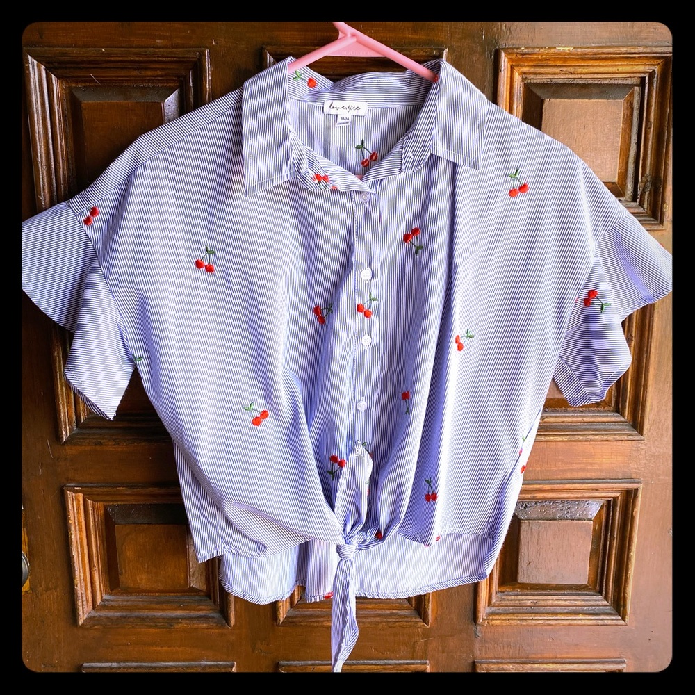 Love Fire Embroidered Cherries Top